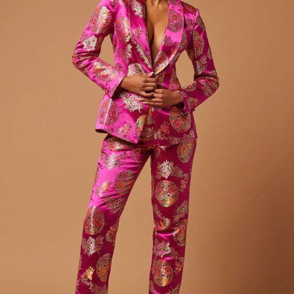 fashion Nova Pants - Fashion Nova Pink and Gold Floral Pantsuit